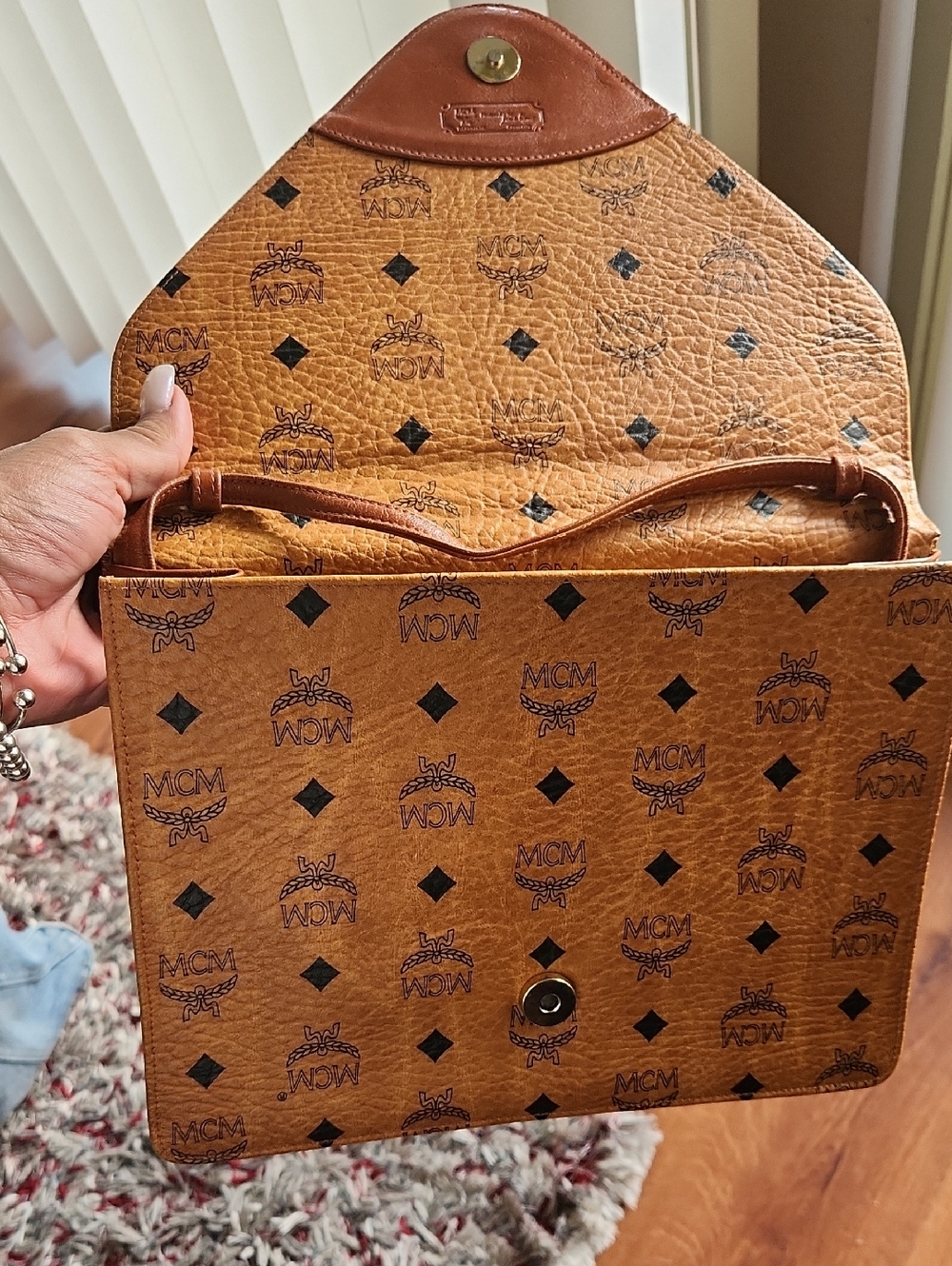 MCM Vintage Porfolio Cognac Logo Envelope Crossbody/Clutch - Picture 2 of 5